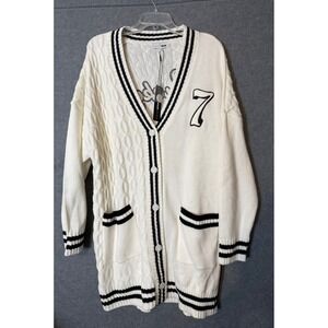 Fashion Nova Cardigan 3X Varsity Lucky 7 Cable Knit Sweater Preppy Collegiate